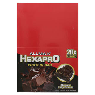 ALLMAX, Barrita de proteína Hexapro, Brownie de fudge de chocolate`` 12 barritas, 53 g (1,9 oz) cada una