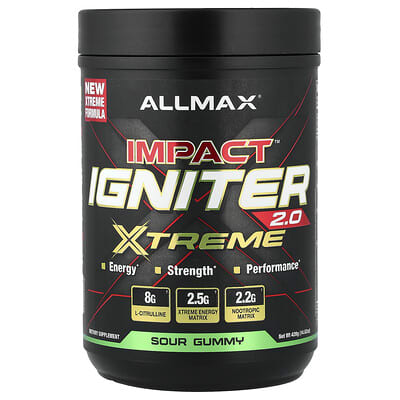ALLMAX, Impact™ Igniter Xtreme 2.0, Sour Gummy Flavor, 14.82 oz (420 g)