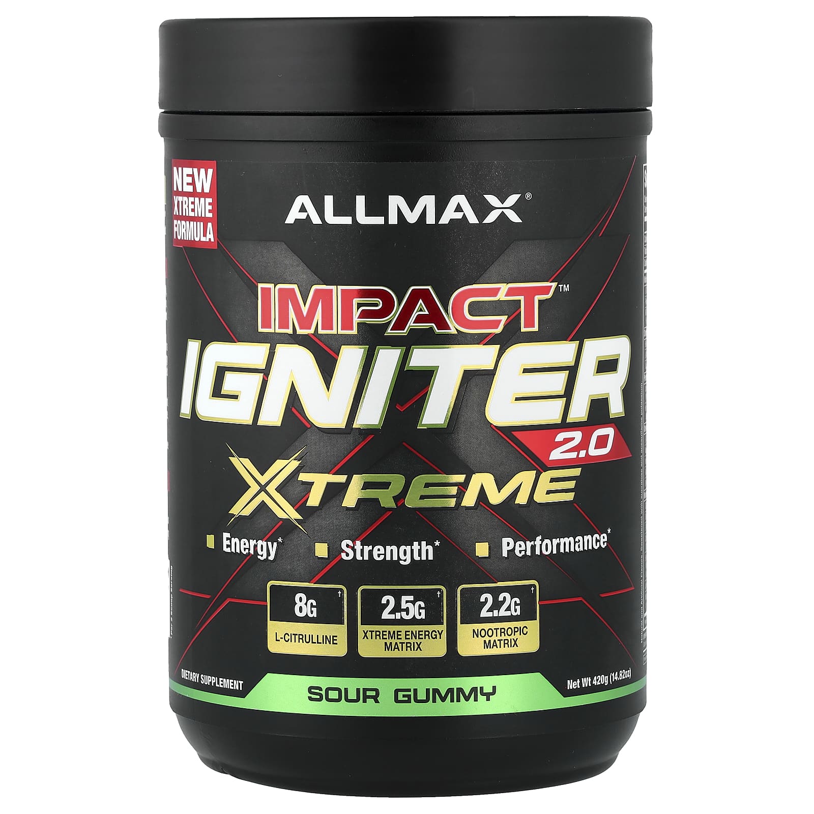 ALLMAX, Impact™ Igniter Xtreme 2.0, кислые жевательные мармеладки, 420 г (14,82 унции)