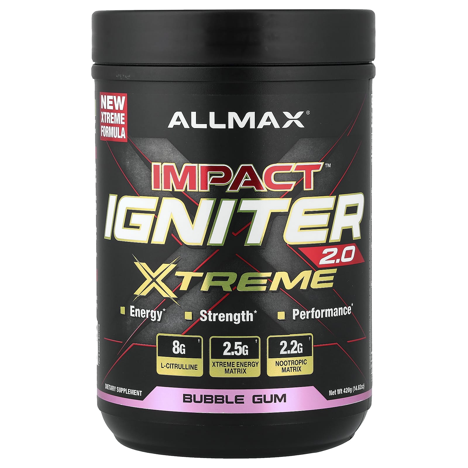 ALLMAX, Impact™ Igniter Xtreme 2.0, со вкусом жевательной резинки, 420 г (14,82 унции)