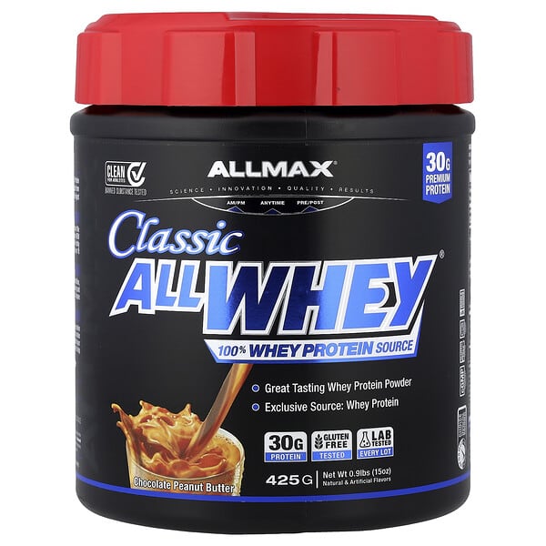 ALLMAX, CLASSIC ALLWHEY®，全乳清蛋白來源，巧克力花生醬，0.9 磅（425 克）