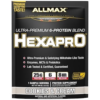 ALLMAX, Hexapro, Ultra-Premium, 6-Protein Blend, Cookies & Cream , 1 Sample Serving, 1.55 oz (44 g)