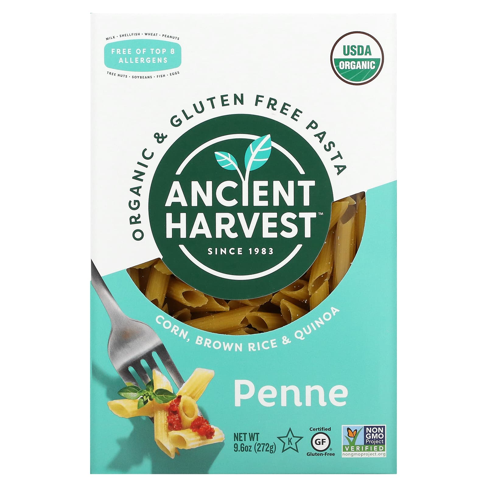 Ancient Harvest, Organic & Gluten Free Pasta, Penne, Corn, Brown Rice