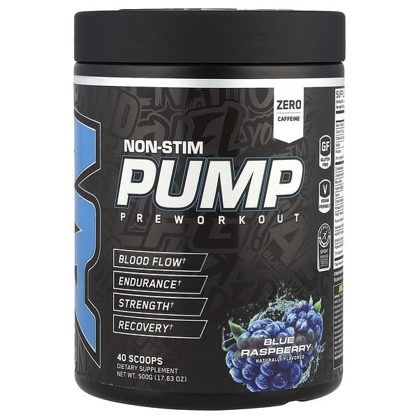 Non-Stim Pump Pre Workout, Blue Raspberry, 17.63 oz (500 g)