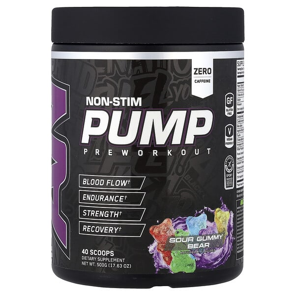 Non-Stim Pump Pre Workout, Sour Gummy Bear, 17.63 oz (500 g)
