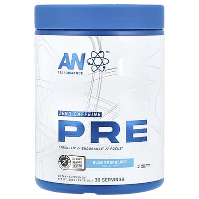 AN Supps, Pre-Workout, Caffeine-Free, Blue Raspberry Flavor, 13.75 oz (390 g)