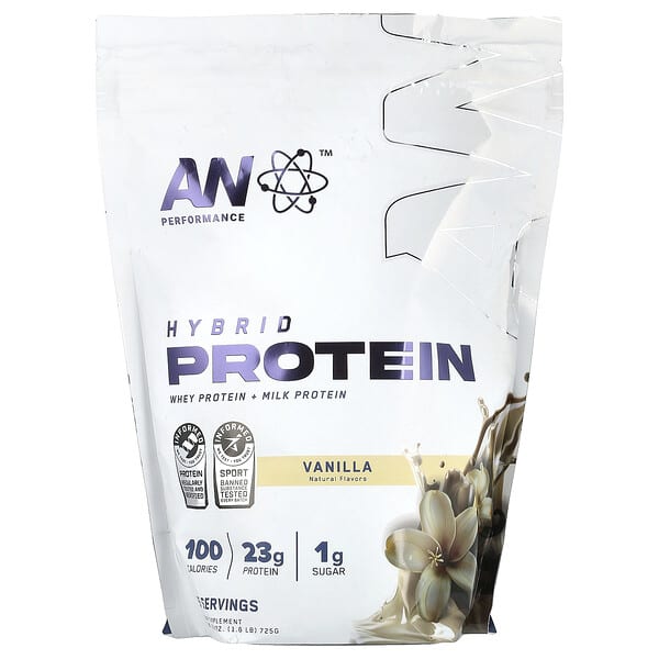 AN Supps, 운동 능력, 하이브리드 단백질, 바닐라, 725g(1.6lb)