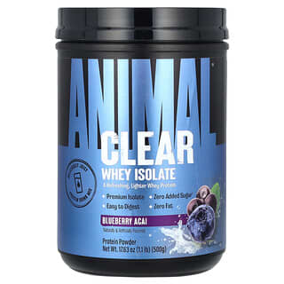 Animal, Clear, Whey Isolate, Molkenproteinisolat, Heidelbeere-Açaí-Beere, 500 g (1,1 lbs.)