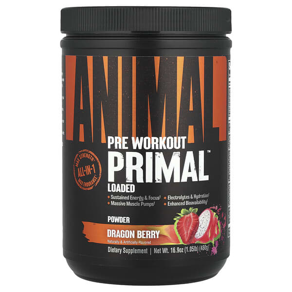 Pre Workout Primal™ Powder, Dragon Berry, 1.05 lb (480 g)