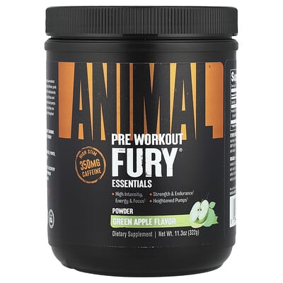 Animal, Fury® Essentials, Pre-Workout Formula, Green Apple Flavor, 11.3 oz (322 g)