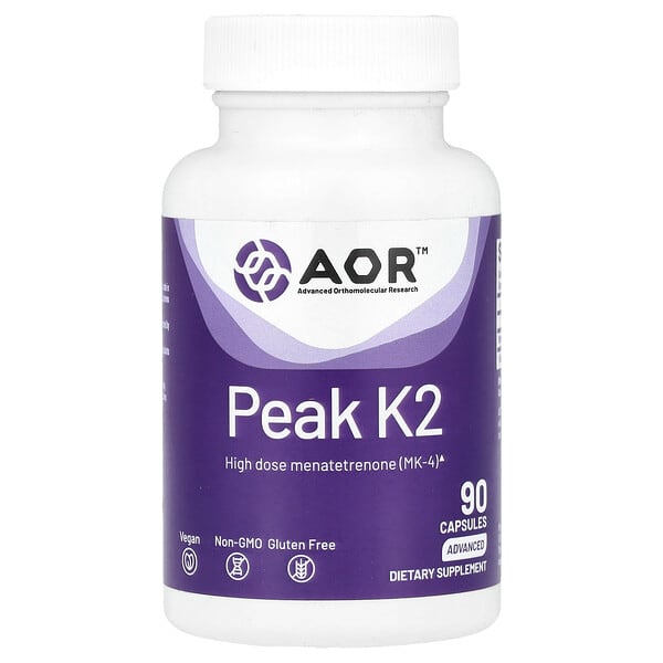 Advanced Orthomolecular Research AOR Peak K2, 15 mg, 90 Capsules