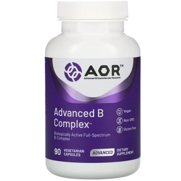 Advanced Orthomolecular Research AOR (أدفانسد أورثوموليكولار ريسرش إي أو آر)‏, مركّب فيتامين ب المتطور، 90 كبسولة نباتية