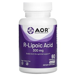 Advanced Orthomolecular Research AOR, Ácido lipoico R, 300 mg, 60 cápsulas vegetarianas