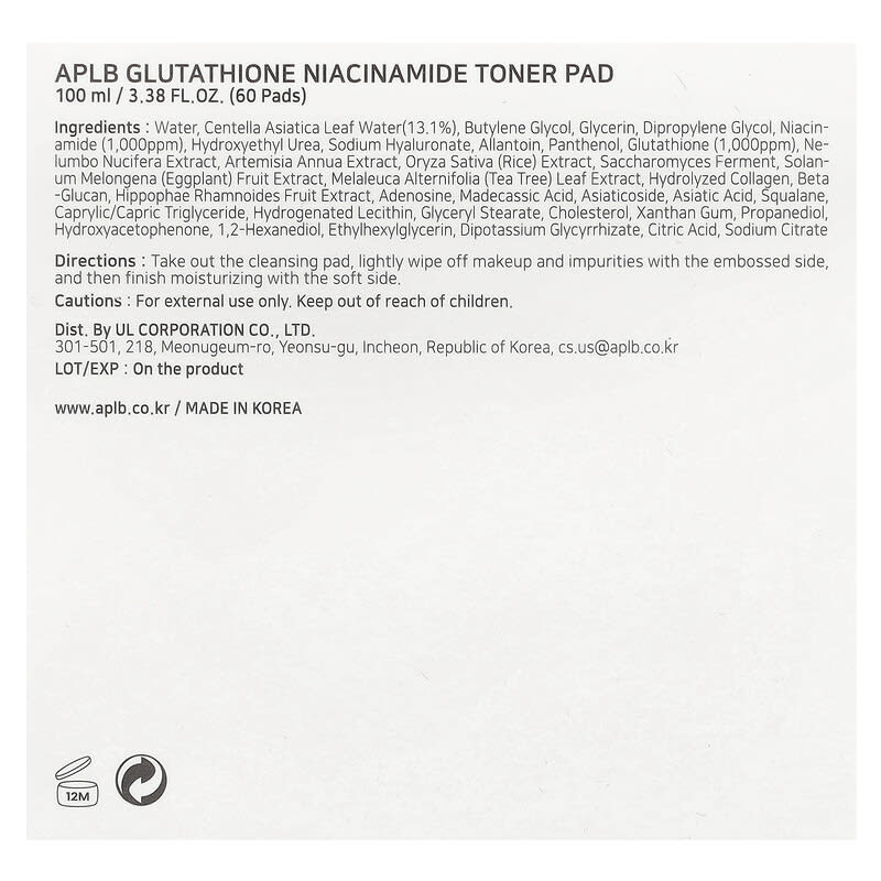 Glutathione Niacinamide, Toner Pad, 60 Pads, 3.38 fl oz (100 ml)
