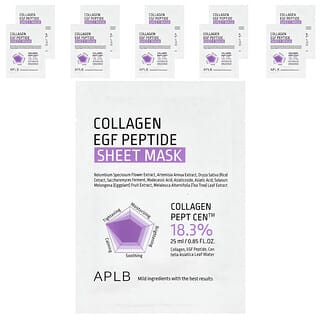APLB, Mascarilla de belleza en lámina con péptidos y colágeno y factor de crecimiento epidérmico, 10 láminas, 25 ml (0,85 oz. líq.)
