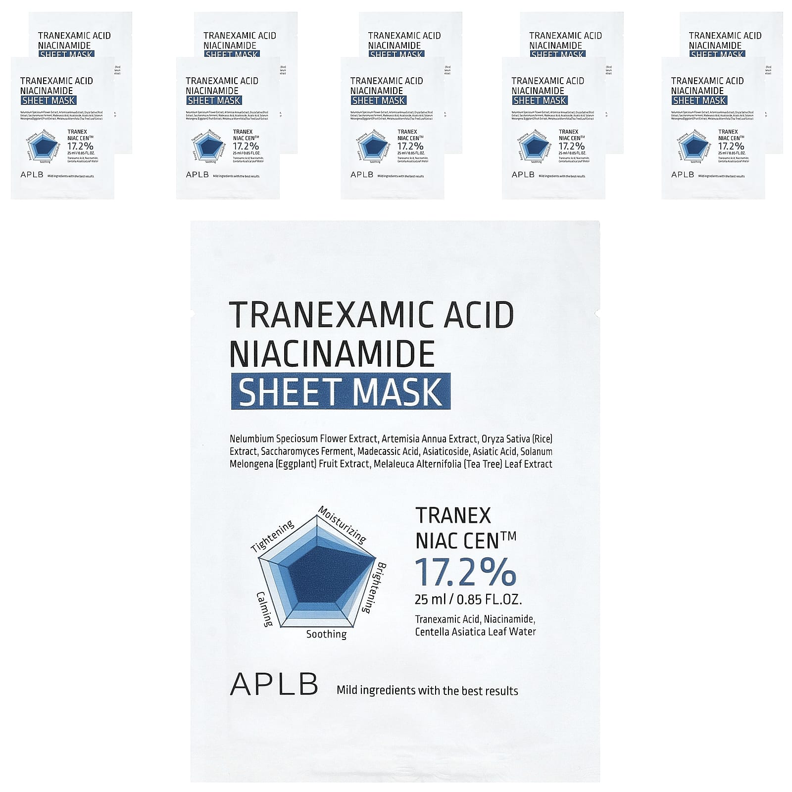 Tranexamic Acid Niacinamide Beauty Sheet Mask, 10 Sheets, 0.85 fl