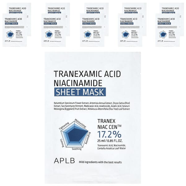 APLB, 트라넥사민산 나이아신아마이드 뷰티 시트 마스크, 10매, 각 25ml(0.85fl oz)