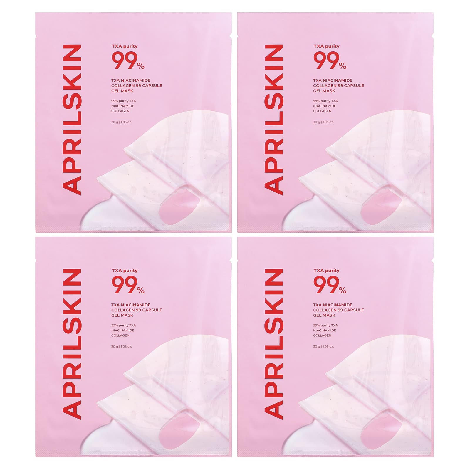 April Skin, txa, никотинамид, коллаген, 99 капсул, гелевая маска, 4 шт. по 30 г (1,05 унции)