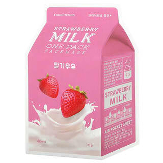 A'Pieu, Strawberry Milk One-Pack Beauty Face Mask, Aufhellende Gesichtsmaske, 1 Tuch, 21 g