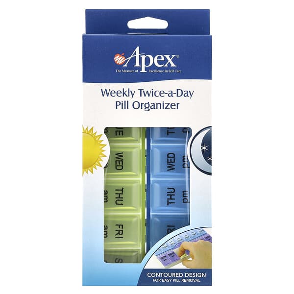 Apex, Weekly Twice-A-Day Pill Organizer, 1 Pill Organizer