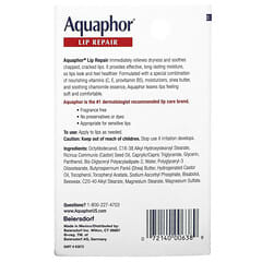 Aquaphor, 唇部修復膏，立即舒緩，不含香料，0.35液體盎司（10毫升）