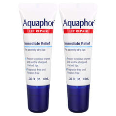 Aquaphor (أكوافور)‏, إصلاح الشفاه، راحة فورية، خالٍ من العطور، أنبوبان، 0.35 أونصة سائلة (10 مل) لكل منهما