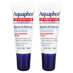 Aquaphor, Protetor Labial + Protetor Solar, FPS 30, 2 Tubos, 10 ml (0,35 fl oz) Cada