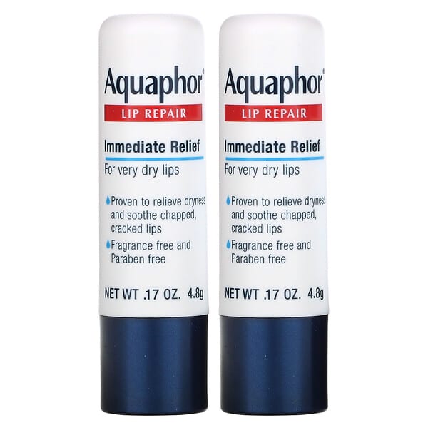 Aquaphor, Barra de reparación de labios, Alivio inmediato, 2 barras, 4,8 g (0,17 oz)