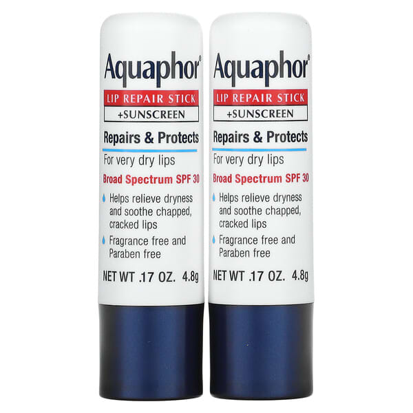 Aquaphor, 脣部修復棒抗曬霜，SPF 30，無香型，雙包裝，2 支，每支 0.17 盎司（4.8 克）
