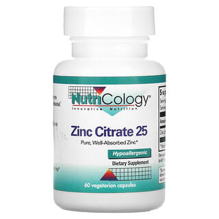 Nutricology, Citrato de zinc 25, 60 cápsulas vegetarianas