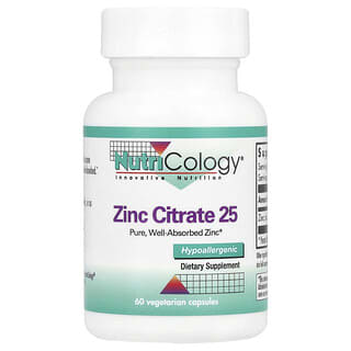 Nutricology, Citrato de zinc 25, 60 cápsulas vegetales