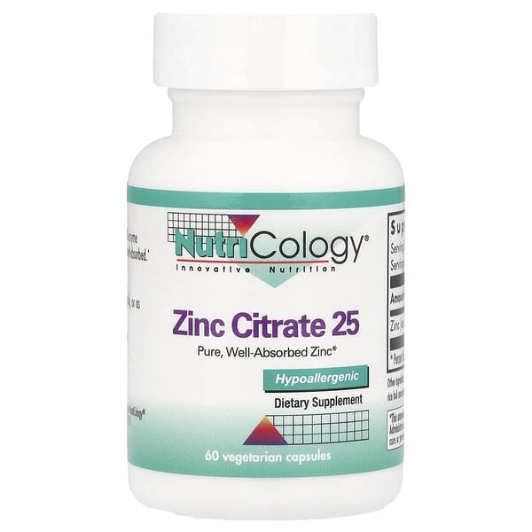 NutriCology Zinc Citrate 25, 25 mg, 60 Vegetarian Capsules