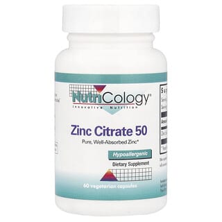 Nutricology, CItrato de zinc 50, 60 cápsulas vegetarianas