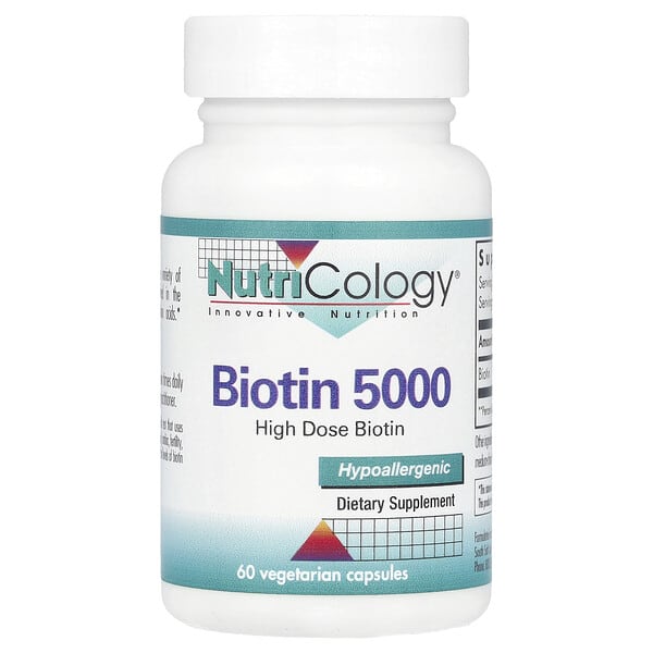 NutriCology Biotin 5000, 5,000 mcg, 60 Vegetarian Capsules