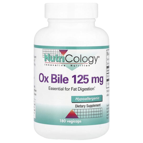 Nutricology, 황소 담즙, 125 mg, 180 식물성 캡슐