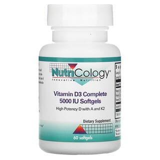 Nutricology, Vitamina D3 Completa, 5.000 UI, 60 Cápsulas Softgel