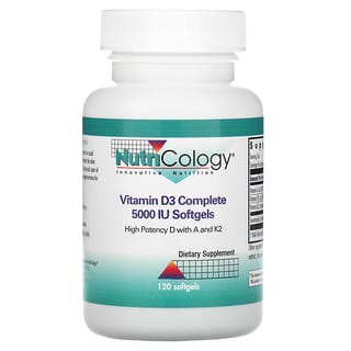 Nutricology, Vitamina D3 Completa, 5.000 UI, 120 Cápsulas Softgel