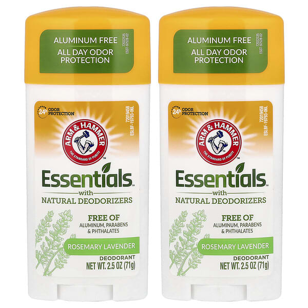 Arm & Hammer, Essentials™ 천연 데오드라이저 함유, 데오드란트, 로즈메리 라벤더, 2팩, 각 71g(2.5oz)
