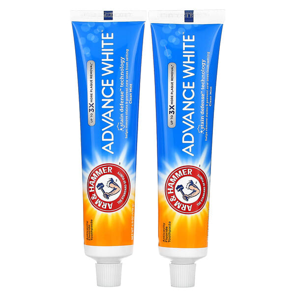 Arm & Hammer, Advance White, Anticavity Fluoride Toothpaste, Clean Mint, Twin Pack, 6 oz (170 g) Each