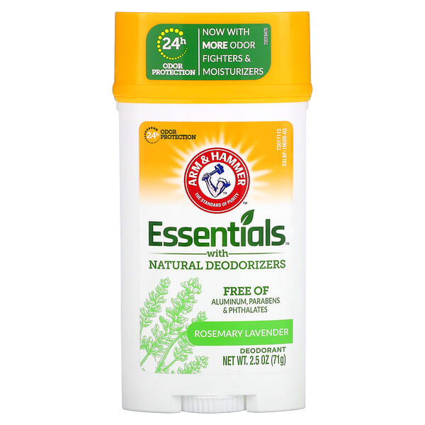 Arm & Hammer, Essentials, дезодорант із натуральними дезодорувальними речовинами, широкий стік, розмарин і лаванда, 71 г (2,5 унції)