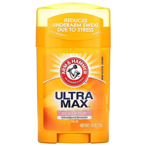 Arm & Hammer, UltraMax ผลิตภัณฑ์ลดเหงื่อและระงับกลิ่นกายชนิดแท่ง กลิ่นพาวเดอร์ เฟรช ขนาด 1 ออนซ์ (28 ก.)