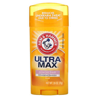 Arm & Hammer, UltraMax, Desodorante antitranspirante sólido, Para mujeres, Aroma a polvo fresco, 73 g (2,6 oz)