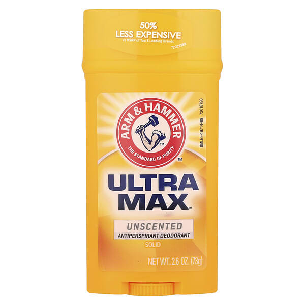 Arm & Hammer, UltraMax，止汗固體淨味劑，男士用，無香味，2.6盎司（73克）