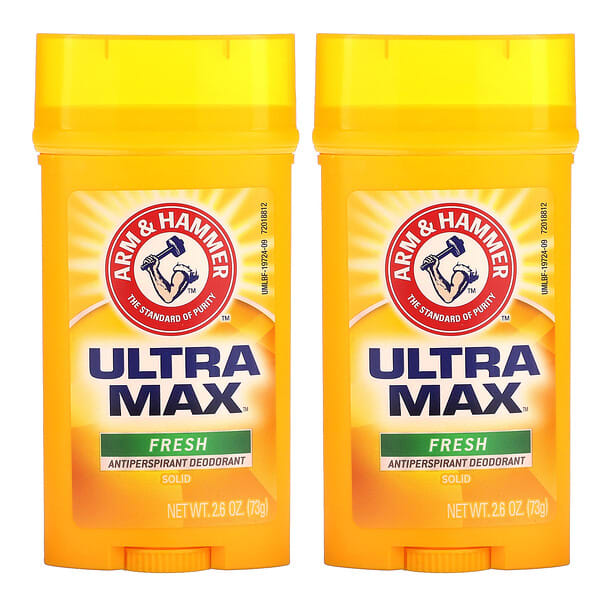 Arm & Hammer, UltraMax，固體止汗淨味劑，清新，2 瓶，每瓶 2.6 盎司（73 克）