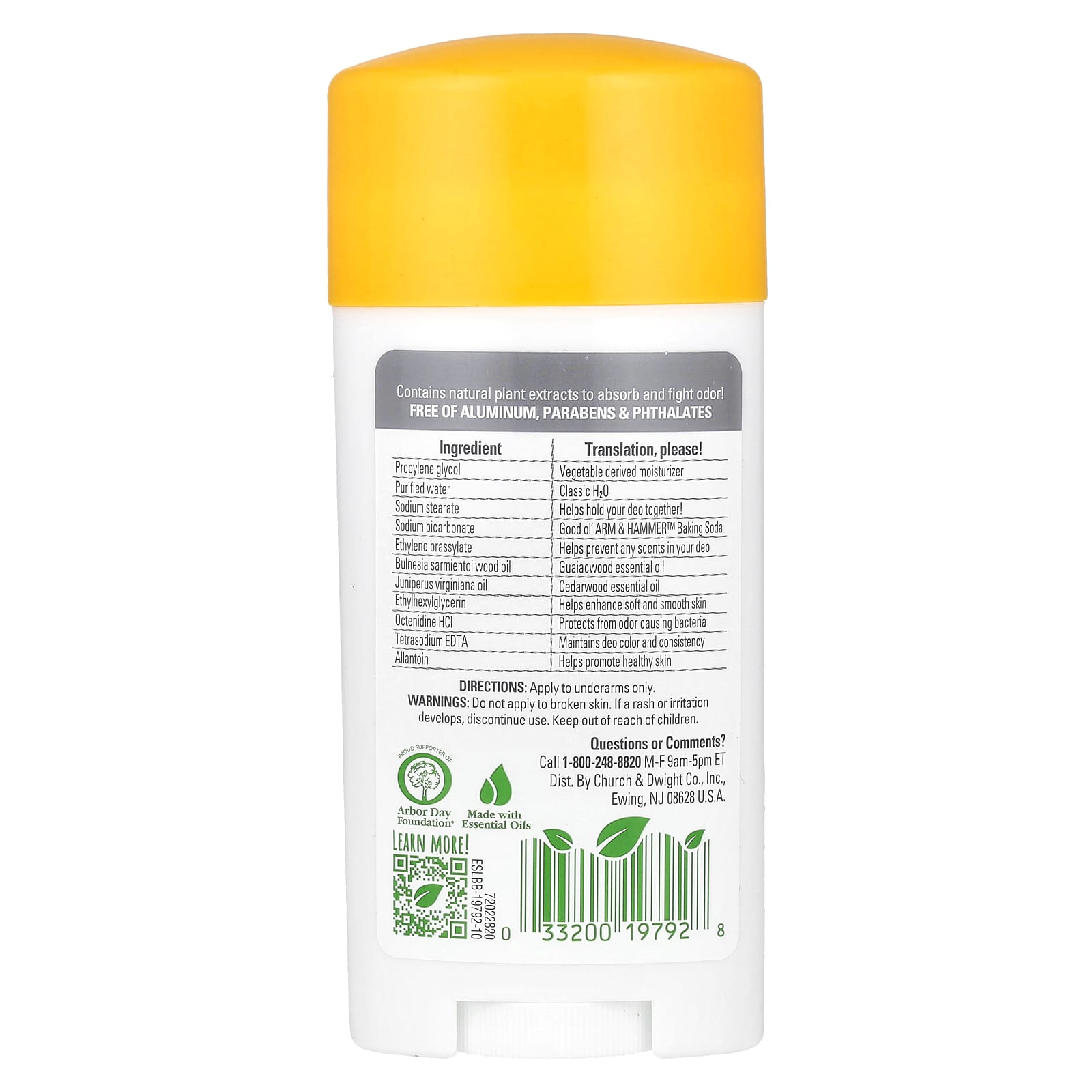 Arm & Hammer, Essentials with Natural Deodorizers, Deodorant, Unscented