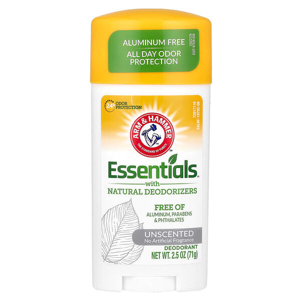 Arm & Hammer, Essentials, 천연 탈취제 함유, 데오드란트, 무향, 71g(2.5oz)