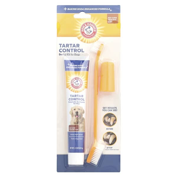 Arm & Hammer, Hammaskiven torjunta, koiran hammassetti, naudanliha, 3-osainen pakkaus