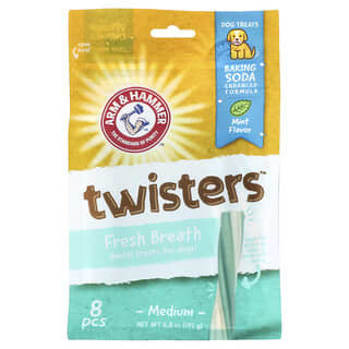 Arm & Hammer, Twisters™, Fresh Breath Dental Treats For Dogs, Medium, Mint, 8 Pieces, 6.8 oz (192 g)