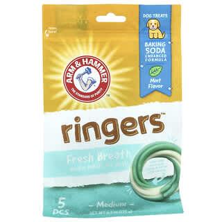 Arm & Hammer, Ringers, Golosinas dentales que favorecen el aliento fresco para perros, Tamaño mediano, Menta, 5 piezas