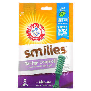 Arm & Hammer, Smilies，狗狗牙垢控制牙齒護理零食，中型，薄荷味，8 片